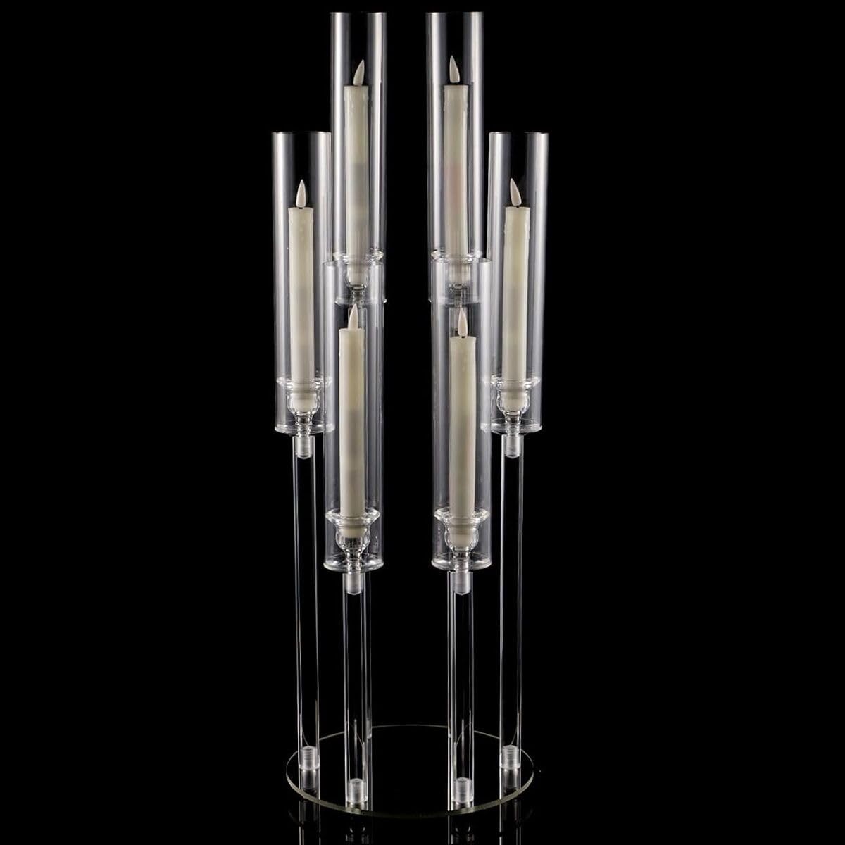 Acrylic Candelabra Centerpiece with 6 Adjustable Arms, Acrylic Candle Holder Round Base, Perfect for LED Candles, Elegant Home Decor,Wedding centerpieces for tab