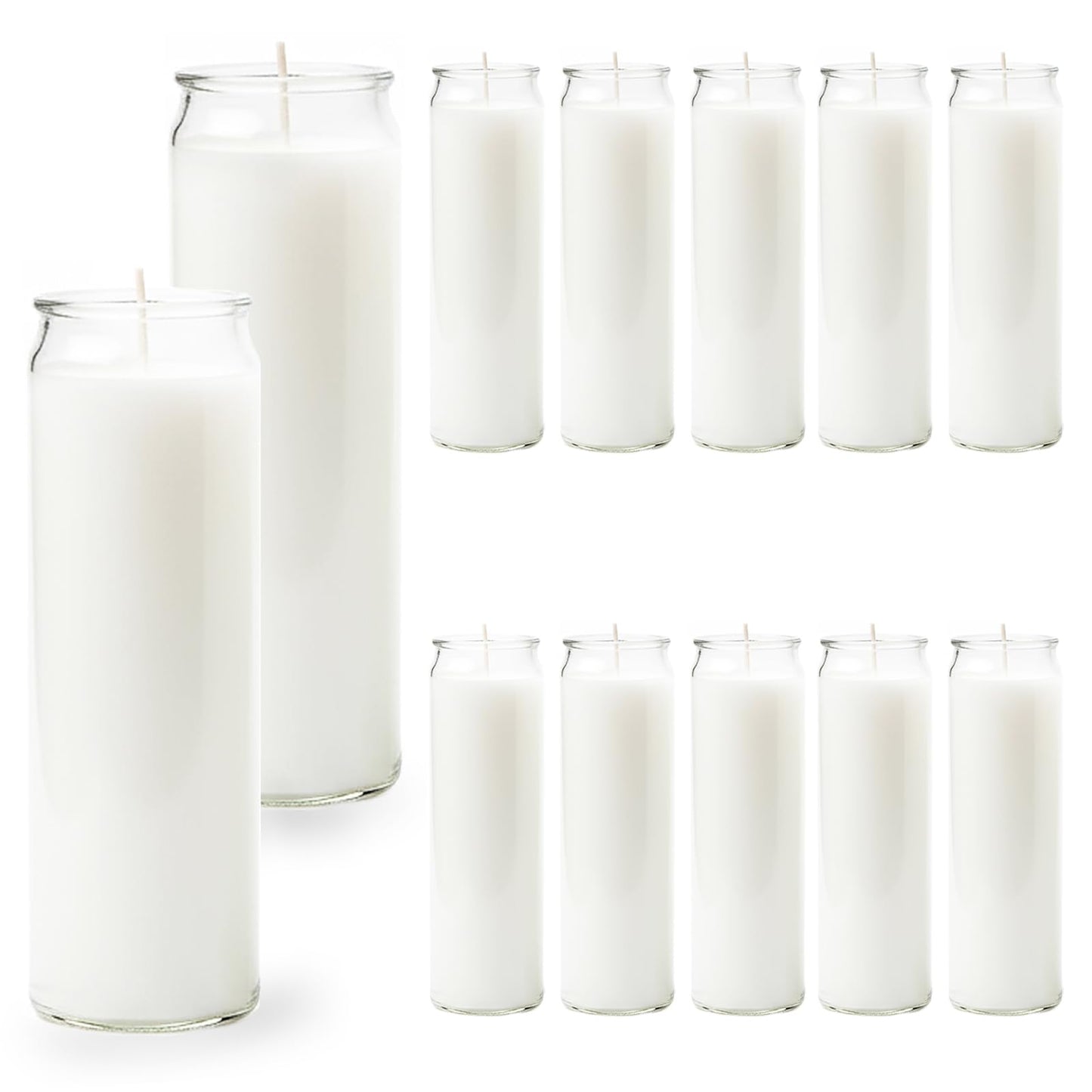 Trxvxo 12 PCS White Candles in Glass, 2 Inch x 8 Inch Unscented Prayer Candle,Suitable for Various Occasions Such as: Memorials, Religious, Catholicism, Churches, Altars, Vigils, etc.