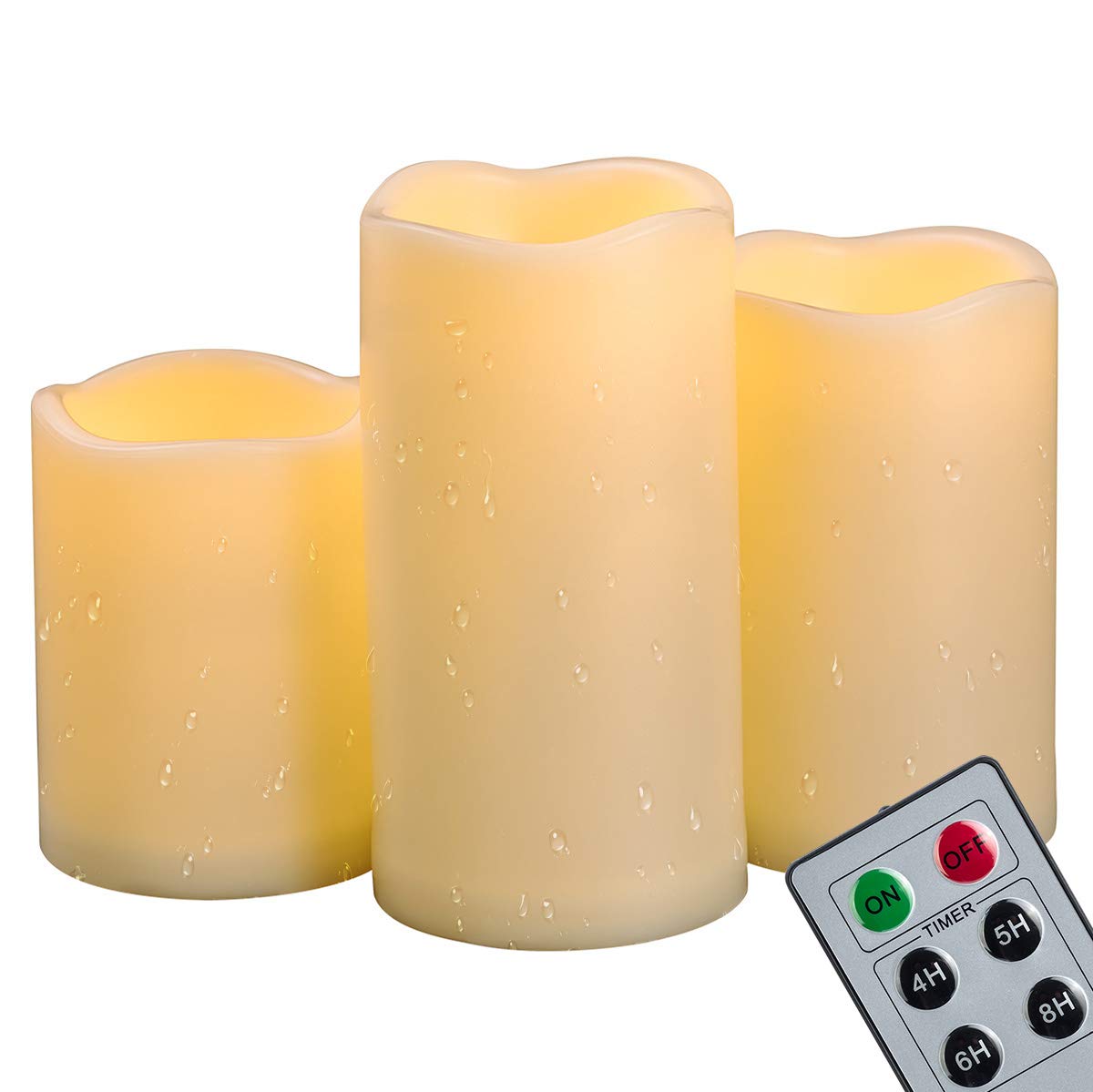 3PCS 4" 5" 6" Outdoor Waterproof LED Pillar Candles with Remote & Timer/Large Battery Operated Flickering Flameless Plastic Fake Candles for Outside Patio Decorative Hanging Lantern Home Decor