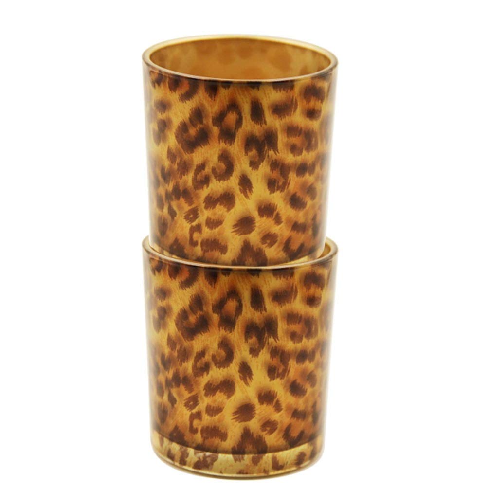 OSALADI Glass Candle Holder Tealight Stand Cup Fragrance Warmer Leopard Print Candlestick Holder Desktop Centerpiece for Home Wedding Decor