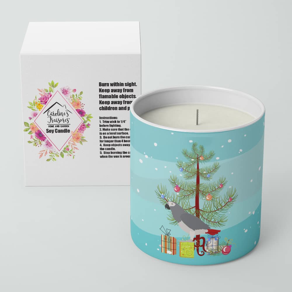 Caroline's Treasures CK4495CDL African Grey Parrot Merry Christmas 10 oz Decorative Soy Candle Nature Soy Wax Essential Oil Home Decor Ideal for Bedroom Kitchen Bath Office Gift, 10 oz
