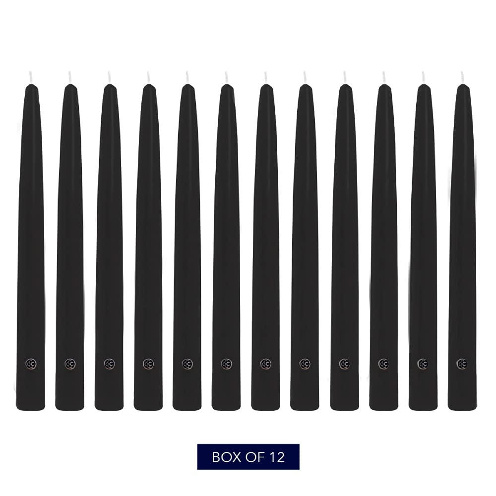 Colonial Candle Unscented Taper Candle, Handipt Collection, Black, 12 in, Pack of 12 - Up to 10 Hours Burn