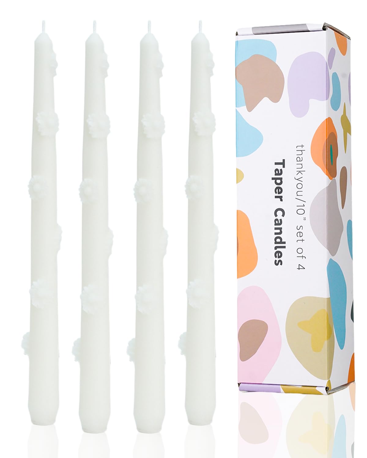 LPUSA White Candlestick Taper Candles Flower Soy Candles Unscented Wedding Party Wax Unscented Dinner Candle Dripless,10 inch,Set of 4,J2