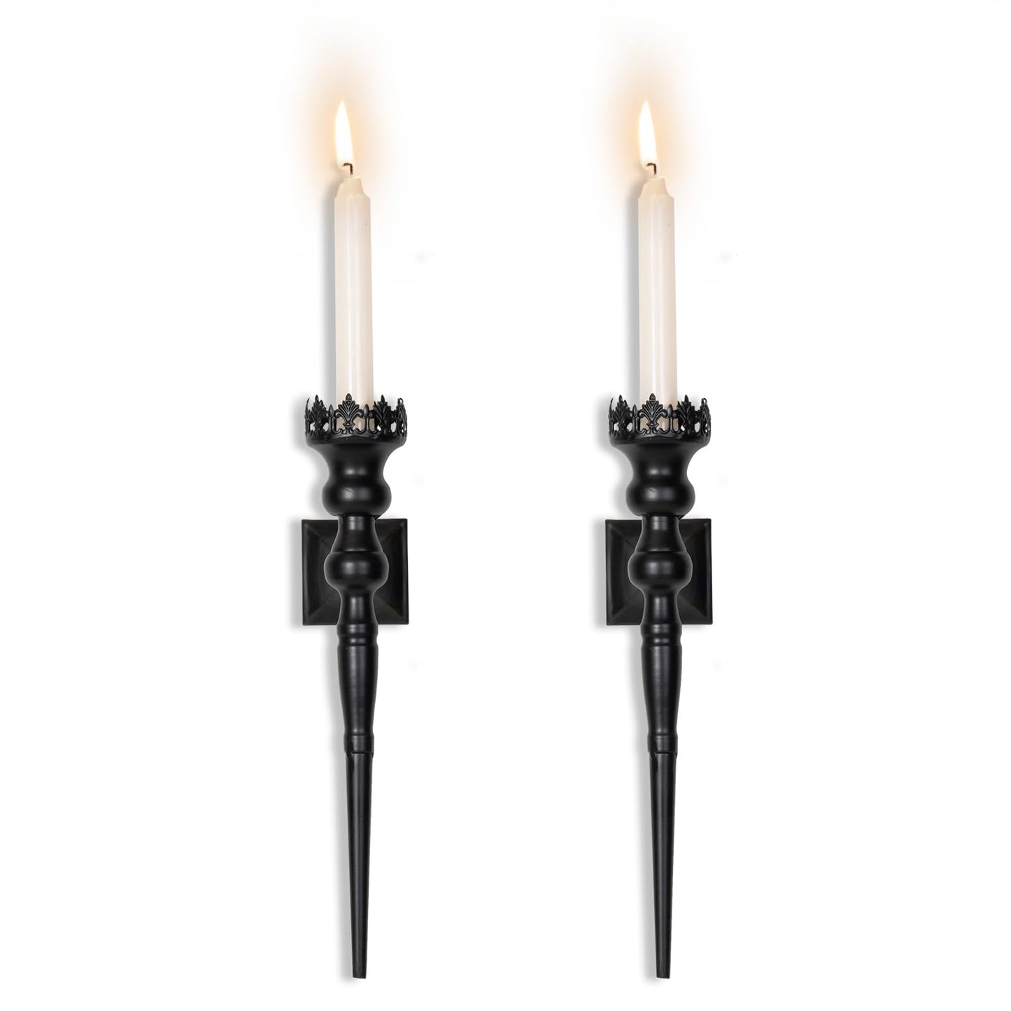 Woparty Gothic Wall Sconce Candle Holder for Taper Candles (Set of 2) Black Iron Crown and Scepter Design Victorian Wall Decor for Living Room, Bathroom,Dining Room