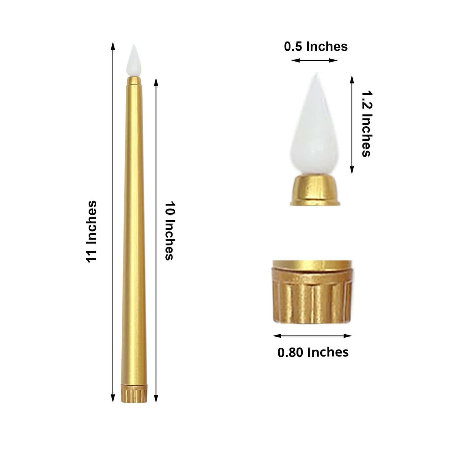 Efavormart Set of 3 | 11" Gold Flickering Flameless LED Taper Candles, Battery Operated Warm Glow Fake Candles for Wedding Centerpieces & Holiday Table Decor