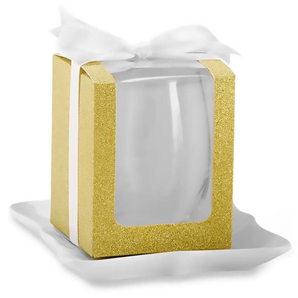 Kate Aspen, Gold Shimmer Display Gift Box, Gift/Party Favor, can hold 9 oz. Stemless Wine Glass (Set of 12)