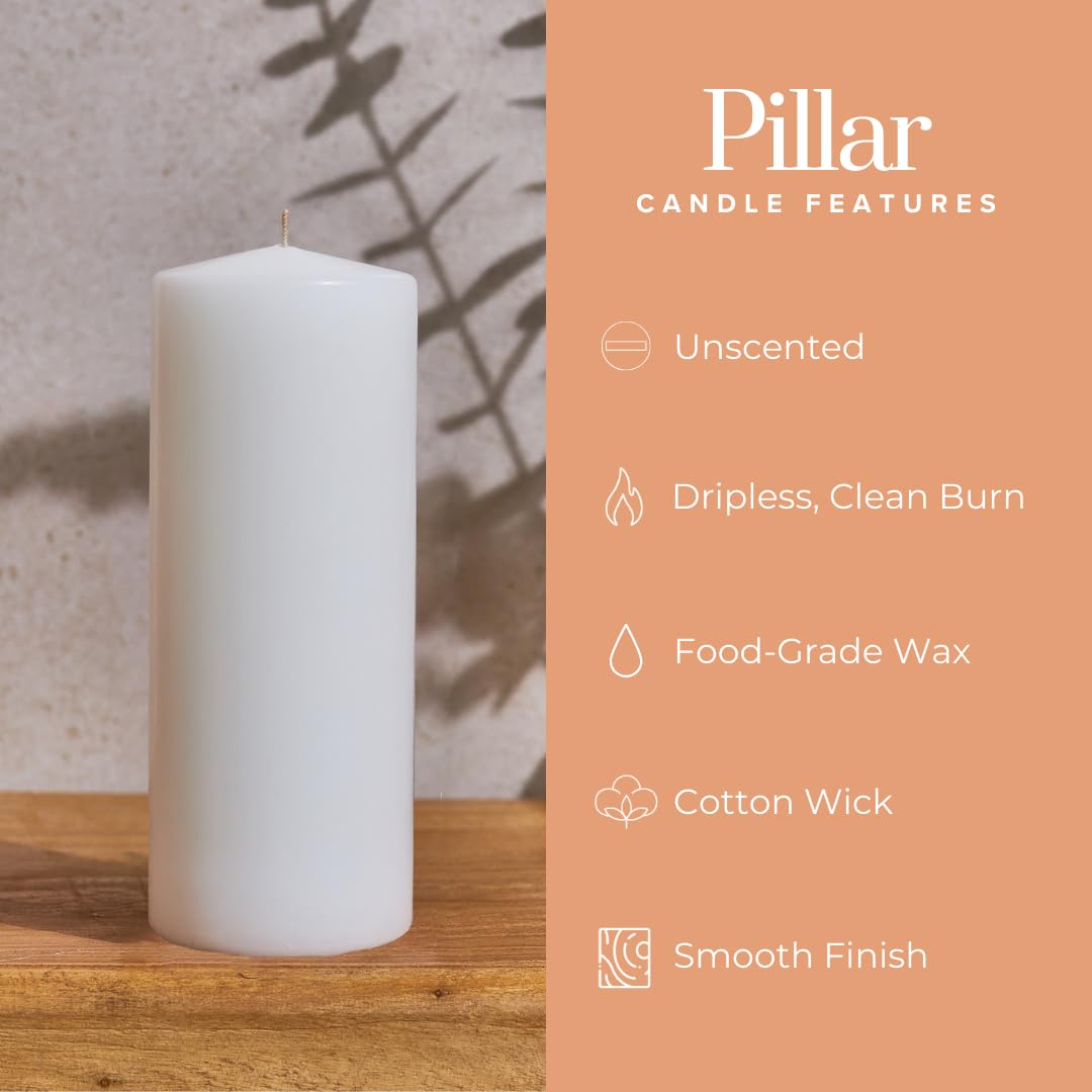 Simply Soson 2.5x6 inch White Pillar Candles, White Candle, Set of 6 Pillar Candles Bulk 2.5x6, Emergency Tall Candle, Wax Candle, Unscented Candles, Candle Pack Cone Tip Pillar