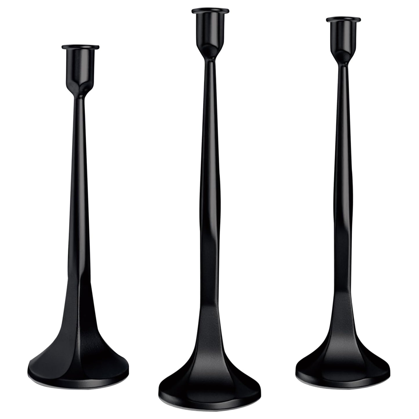 LAJIAOZ Antique Iron Taper Candle Holder Set of 3, Decorative Candlestick Holders for Dining Table, Wedding Centerpiece, Farmhouse & Modern Home Decor, Metal Candle Stands(12" 14" 15.5")(Black)