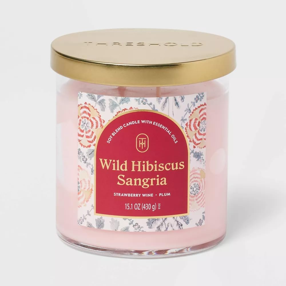 Threshold 2-Wick Lidded Glass Jar Candle (15.1oz, Wild Hibiscus Sangria)