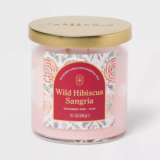 Threshold 2-Wick Lidded Glass Jar Candle (15.1oz, Wild Hibiscus Sangria)