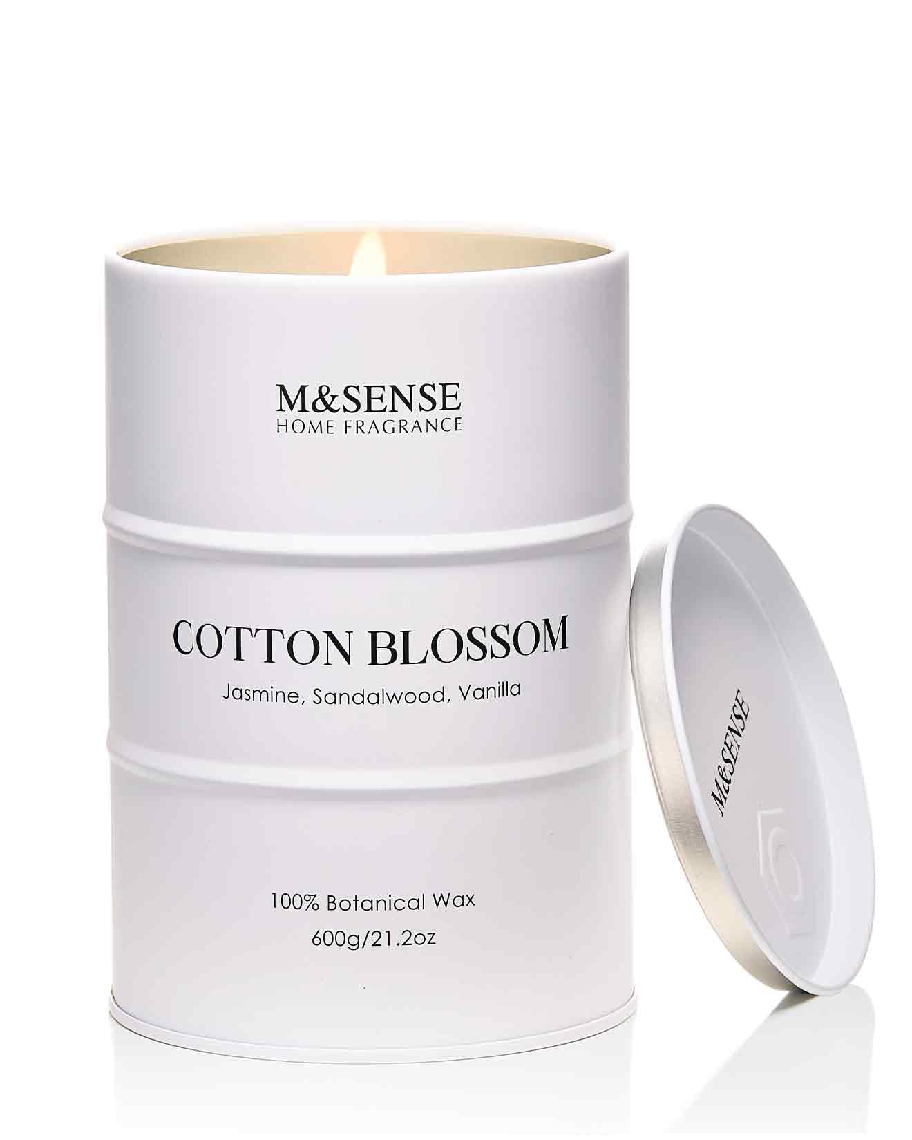 M&SENSE Cotton Blossom Scented Candles Large, Natural Soy Candles 21.2oz 120 Hour Slow Burning,Aromatherapy Candle for Stress Relief Meditation Relaxing