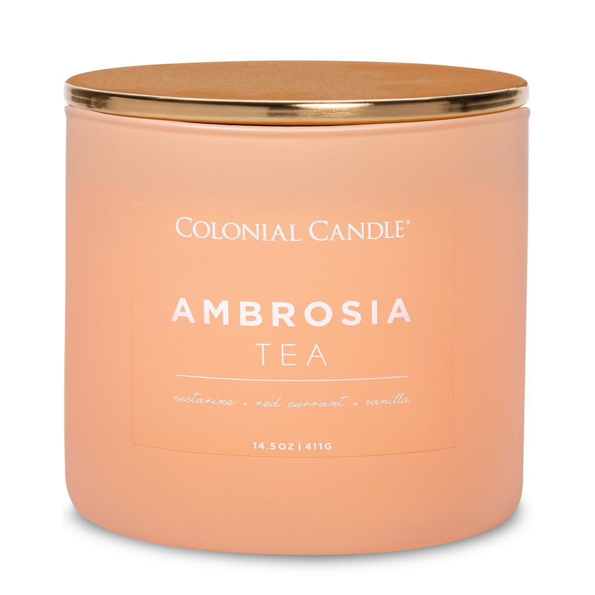 Colonial Candle Ambrosia Tea Scented Jar Candle, Pop of Color Collection, 3 Wick, 14.5 oz - Up to 60 Hours Burn