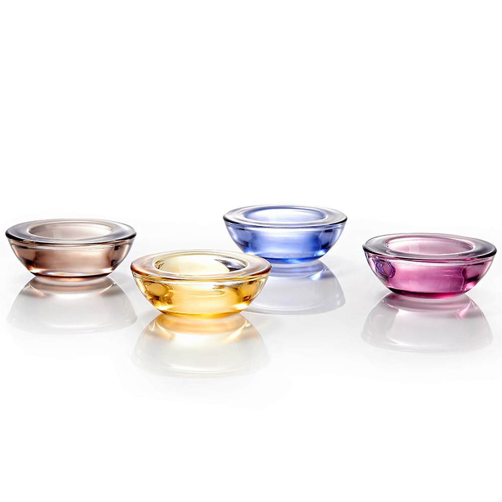 ELIVIA Grey Tealight Candle Holders - Set of 12, Round Chunky Glass Candle Holder, 3" Diameter - CH01 - Tea Grey