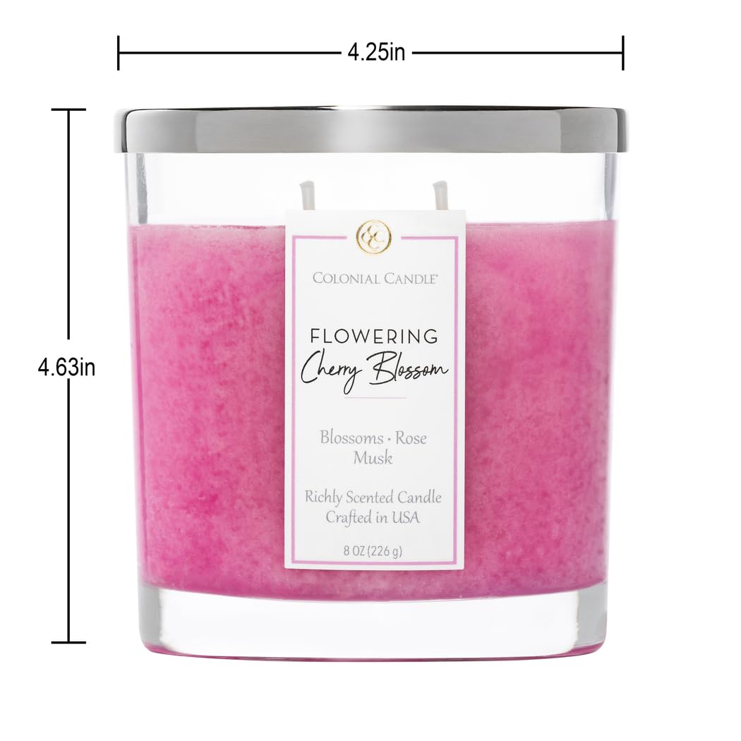 Colonial Candle Flowering Cherry Blossom Scented Candle Jar, Highly Fragranced Candles for Home Scented, Mottled Wax Candle, 2 Wick, 8 oz - Made in the USA