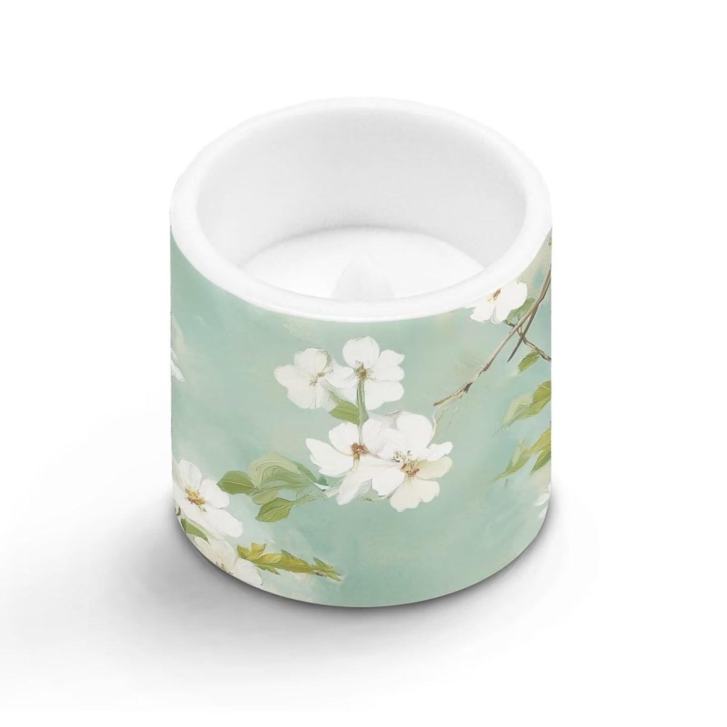 Cozeyat Mint Floral Flameless LED Candles 4 Pack Battery Operated with Remote Control Timer Pillar Candles Waterproof for Home Garden Use