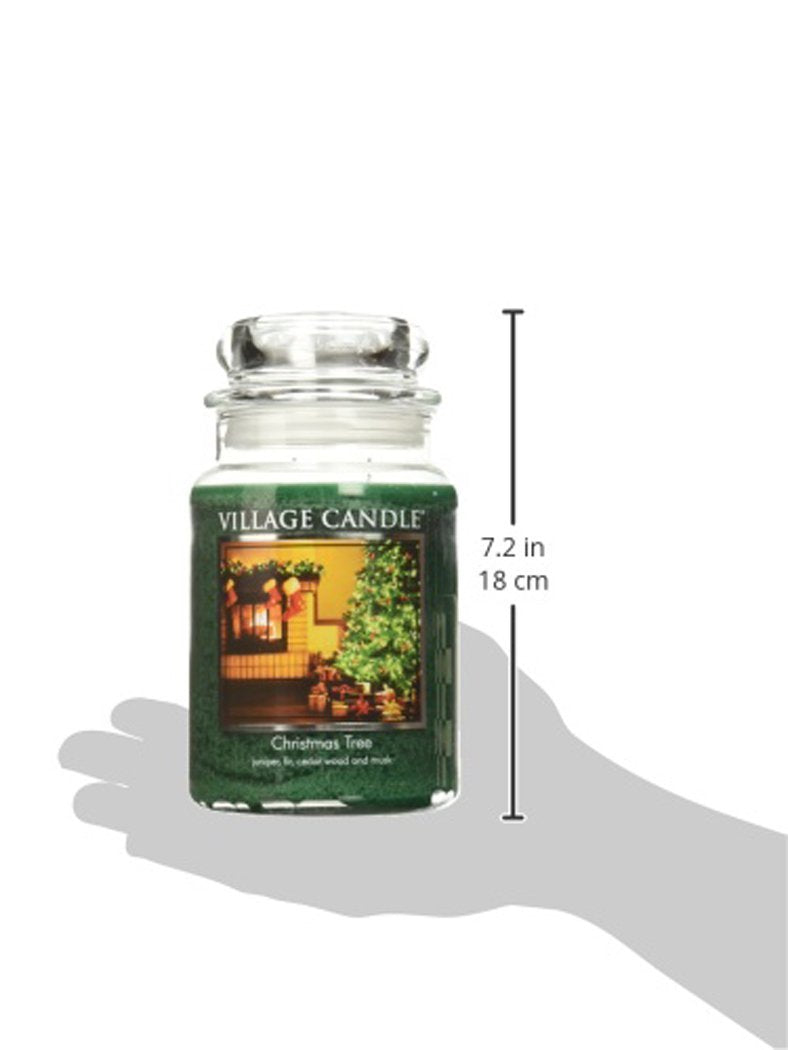 Village Candle Christmas Tree Large Glass Apothecary Jar Scented Candle, (26oz), Green