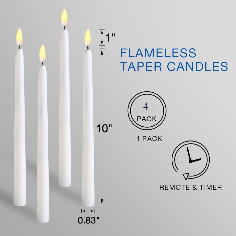 Ni-JASW White Flameless Taper Candles with Remote, Flickering Battery Powered LED Candlesticks Set of 4