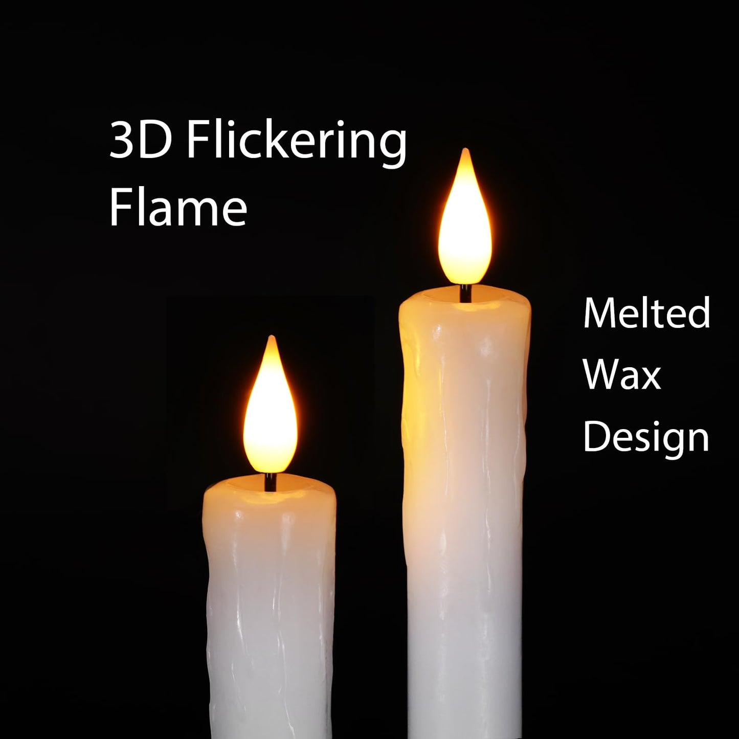 Homemory Real Wax Flameless Taper Candles with Remote Timer, 9.6 Inches White LED Flameless Candlesticks, Dripless Battery Operated Window Candles Flickering Pack of 2 for Fireplace Xmas Halloween