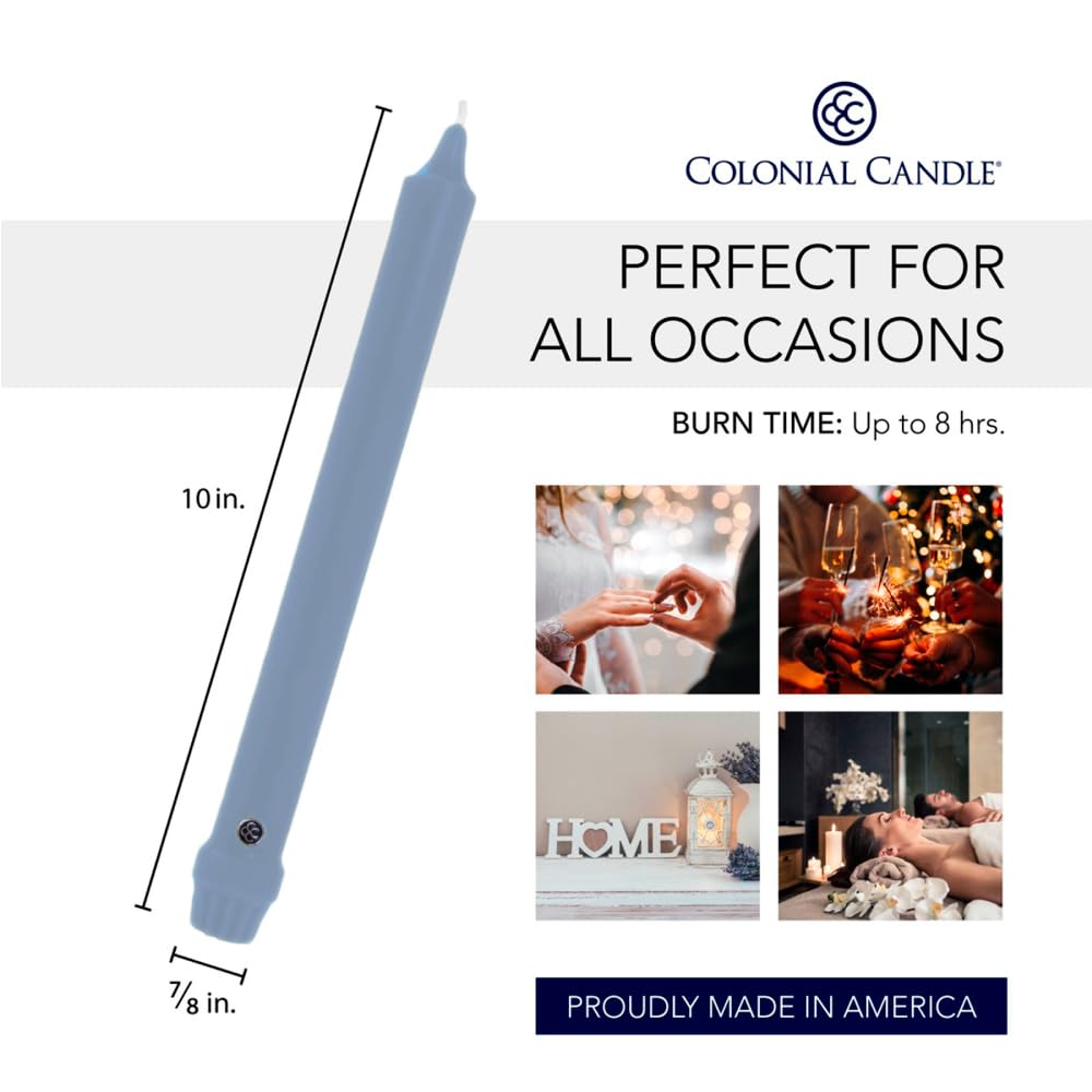 Colonial Candle Unscented Taper Candle, Classic Collection, Wedgewood, 10 in, Pack of 12 - Up to 8 Hours Burn