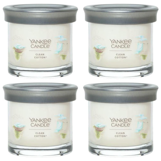 Yankee Candle Small Tumbler Scented Single Wick Jar Candle, Clean Cotton, Over 20 Hours of Burn Time, 4.3 Ounce (Pack of 4)