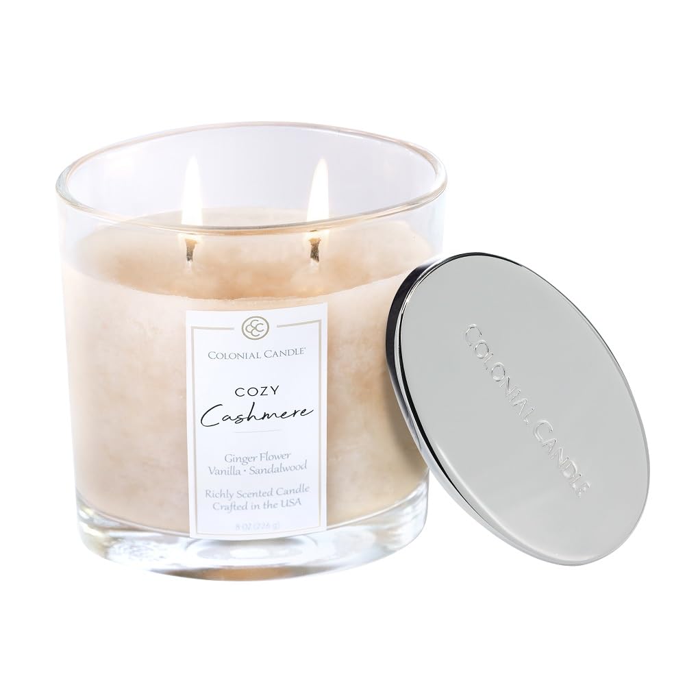 Colonial Candle Cozy Cashmere Scented Candle Jar, Highly Fragranced Candles for Home Scented, Mottled Wax Candle, 2 Wick, 8 oz - Made in the USA