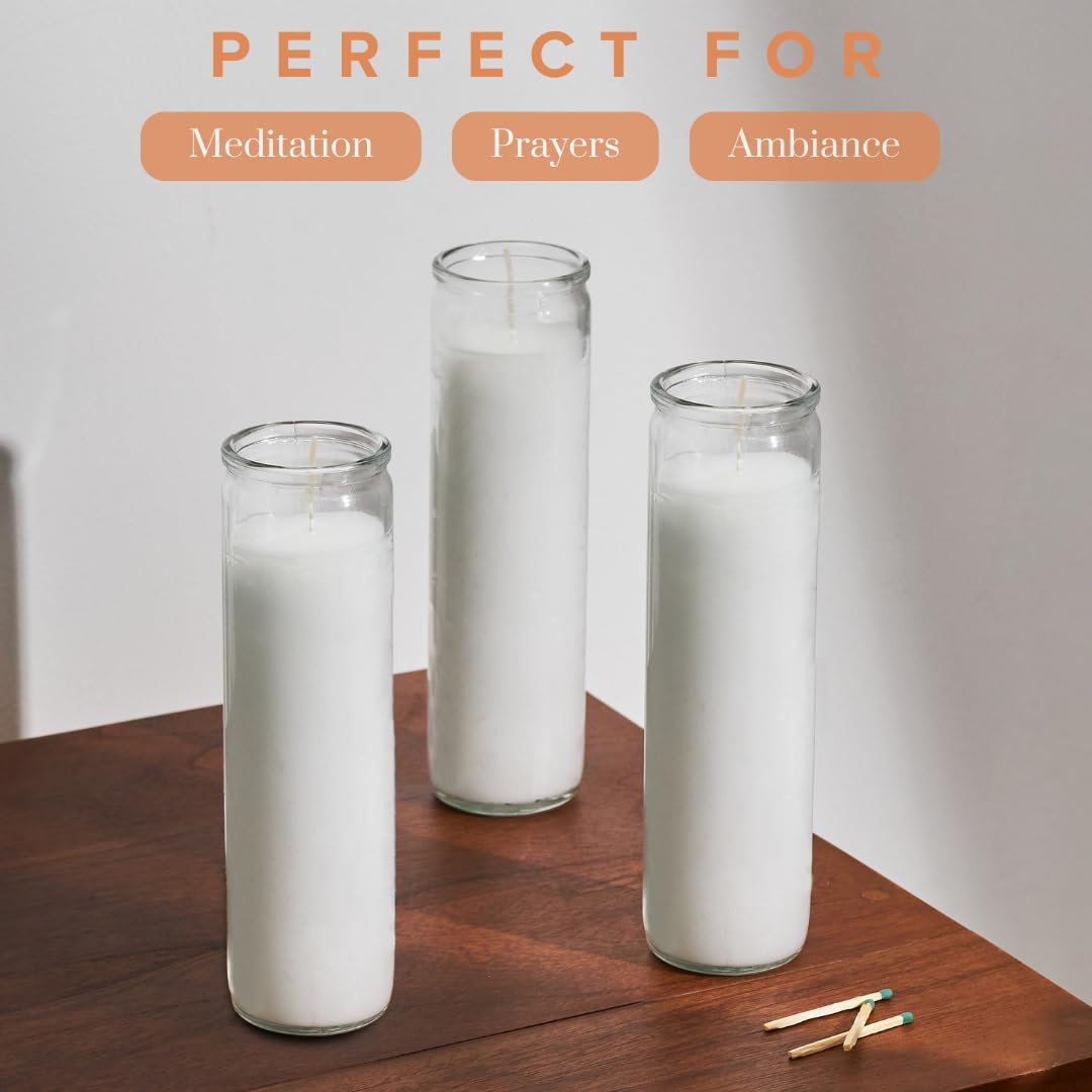 Simply Soson 2x8 inch White Devotional Candles in Glass Jar - 6 Pack - 90 Hours – Prayer Candle - Tall Pillar Candles for Religious, Memorials, Party Decor