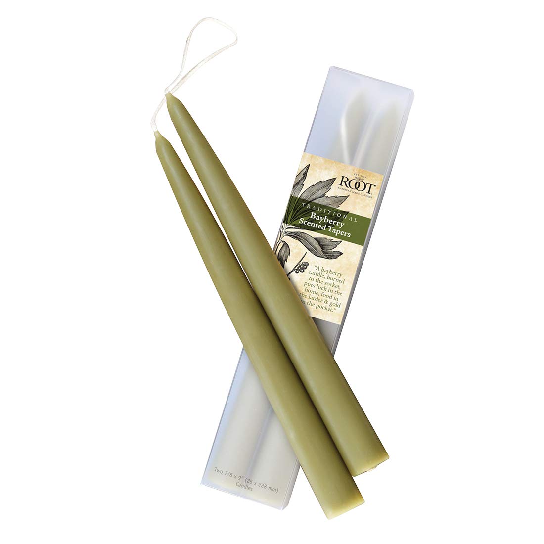 Root Candles Scented Tapers Double-Hung Beeswax Blend Smooth Hand-Dipped Taper Candles, 9-Inch, Bayberry, 2-Count