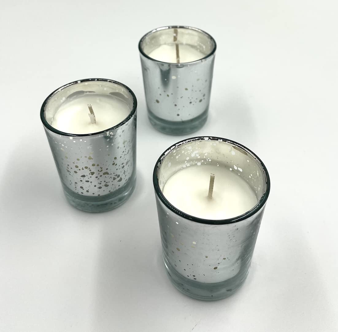 Mister Candle Unscented Silver Mercury Glass Votive Candles, 2" Filled Candle Jars for Centerpieces, Wedding Décor, Events, Home & Party Ambiance, Set of 12