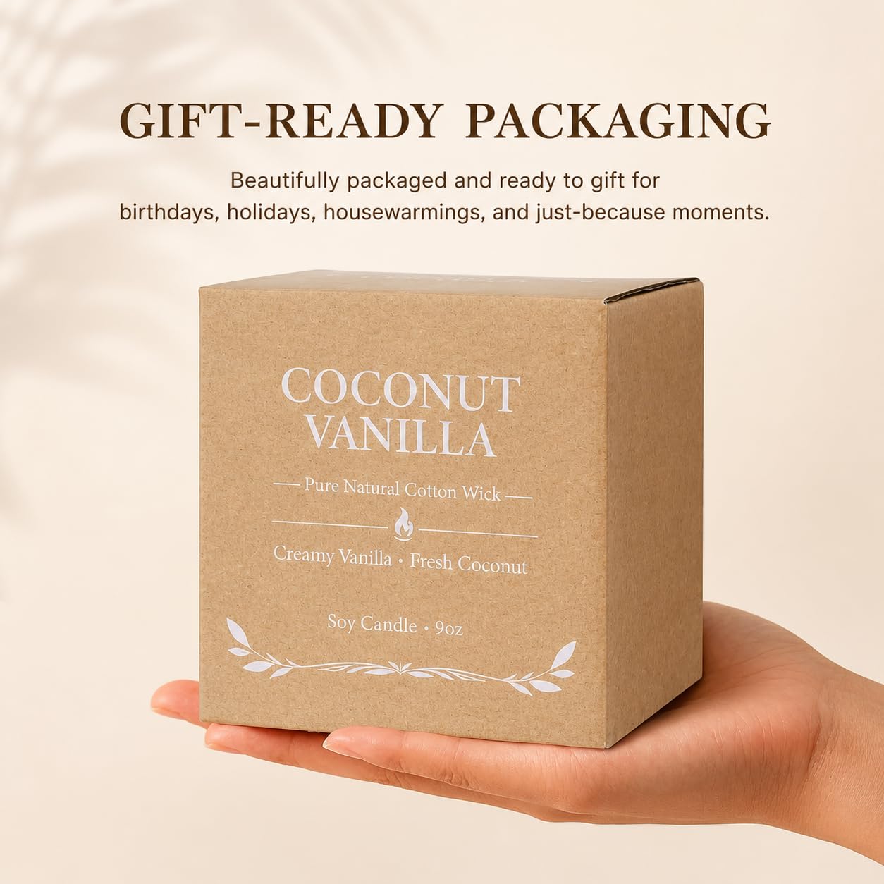 Coconut Vanilla Candle, 9 oz Soy Coconut Wax Scented Candle for Home, Vanilla Coconut Aromatherapy Candle, Clean Burning Jar Candle for Bedroom Bathroom Spa, Candle Gifts for Women Men