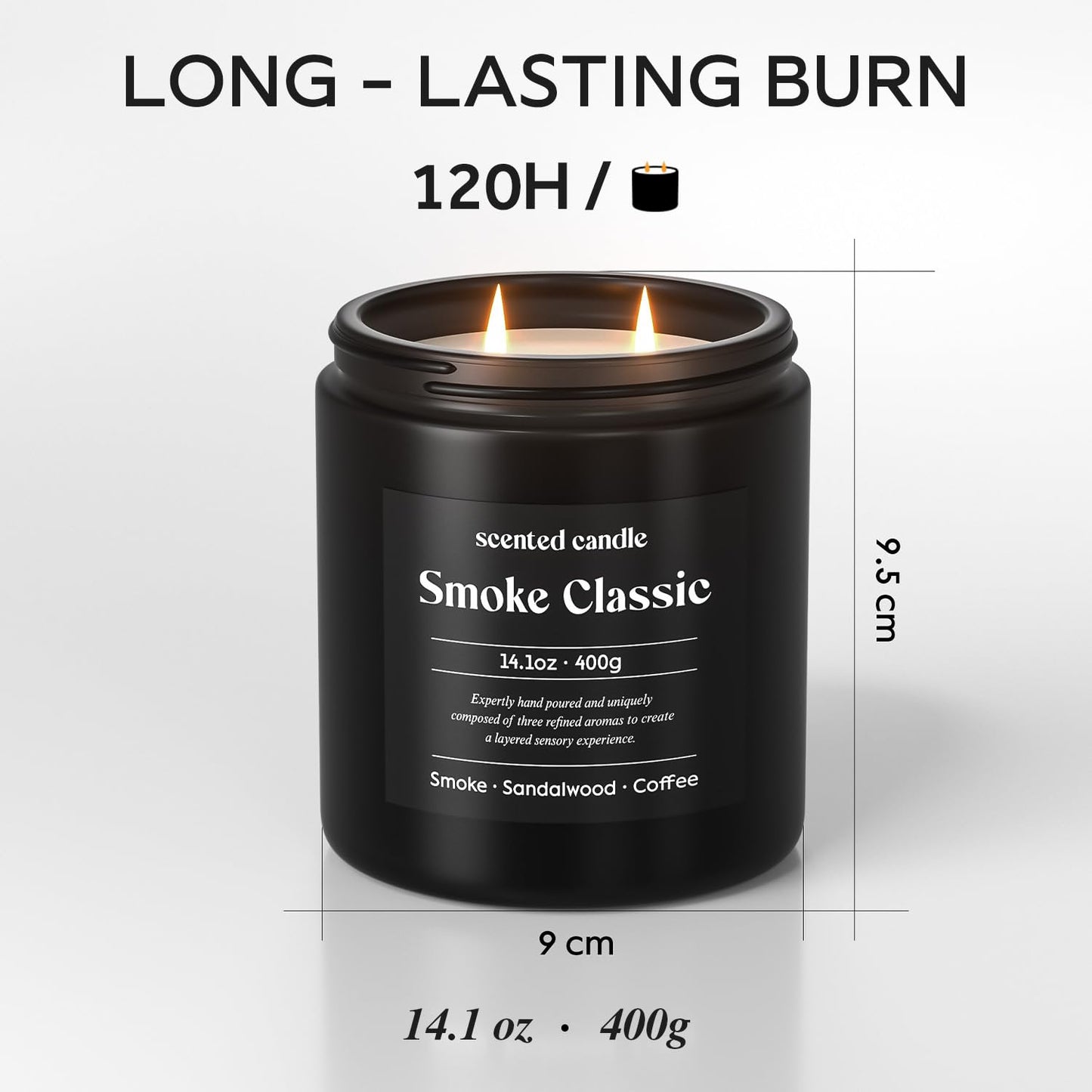 CHILLFLAME Candles for Men, 14.1 oz Scented Candles for Home, 2 Wicks Blended Scents Birthday Candles Gifts for Dad, Teacher, Boyfriend (Smoke+Sandalwood+Coffee)
