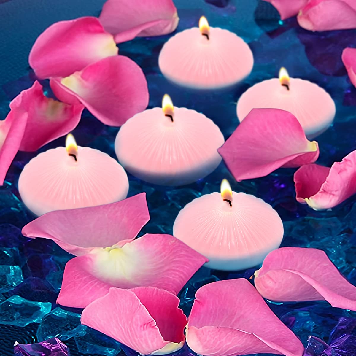 12 Pack 3 Inch Pink Floating Candles, 10 Hour Unscented Romantic Tealight Candles for Cylinder Vases, Centerpieces at Wedding Party Pool Holiday - Wavy Float Candle
