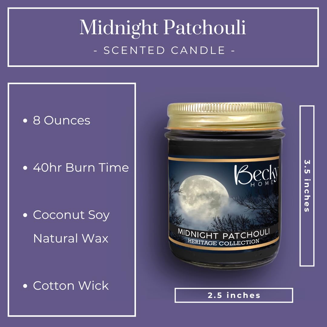 Becky Home 8oz Patchouli Scented Candles for Home, 45 Hrs Soy Wax Candle for Stress Relief, House Aromatherapy Candle Fall Gifts for Men and Women
