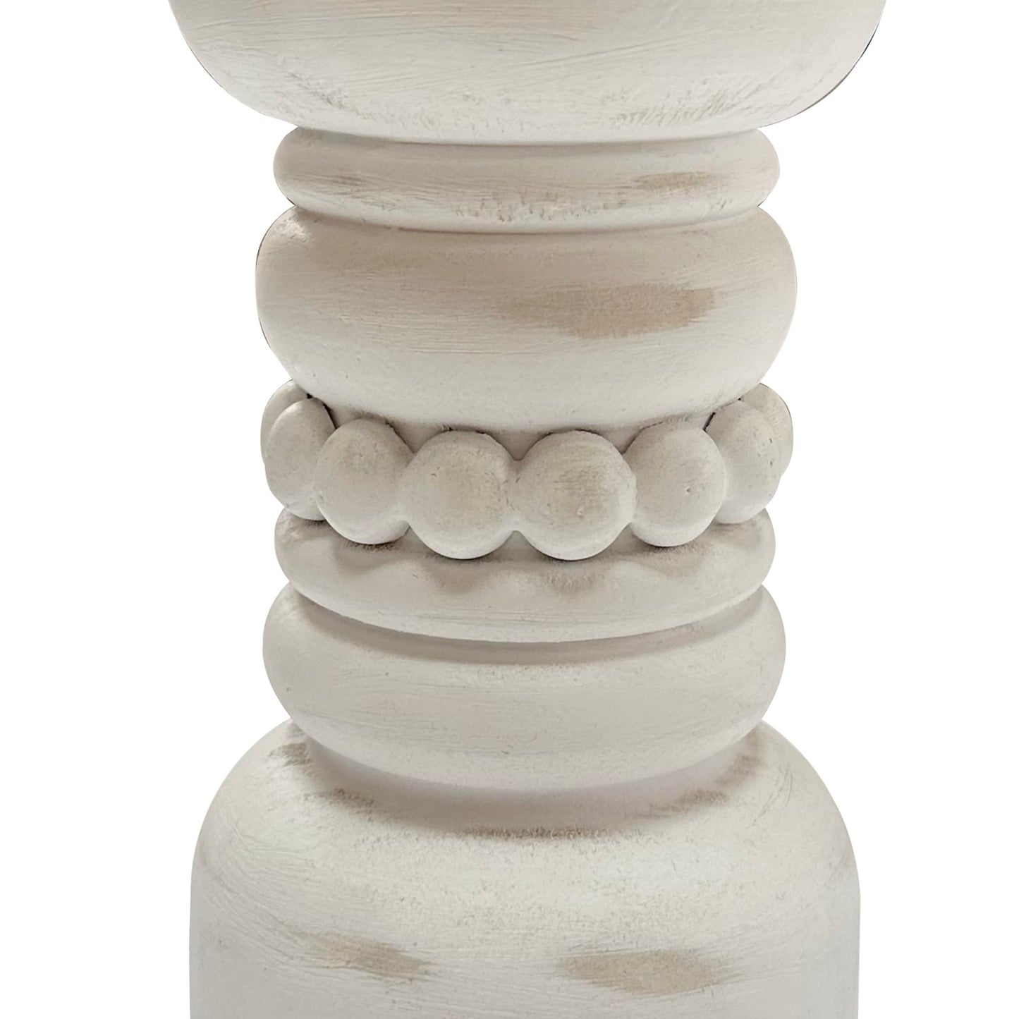 dwellington Farmhouse Rustic Wood Pillar Candle Holder, Decorative Beaded Candlestick Holder Stand for Home Decor, Gifts, Wedding (White)