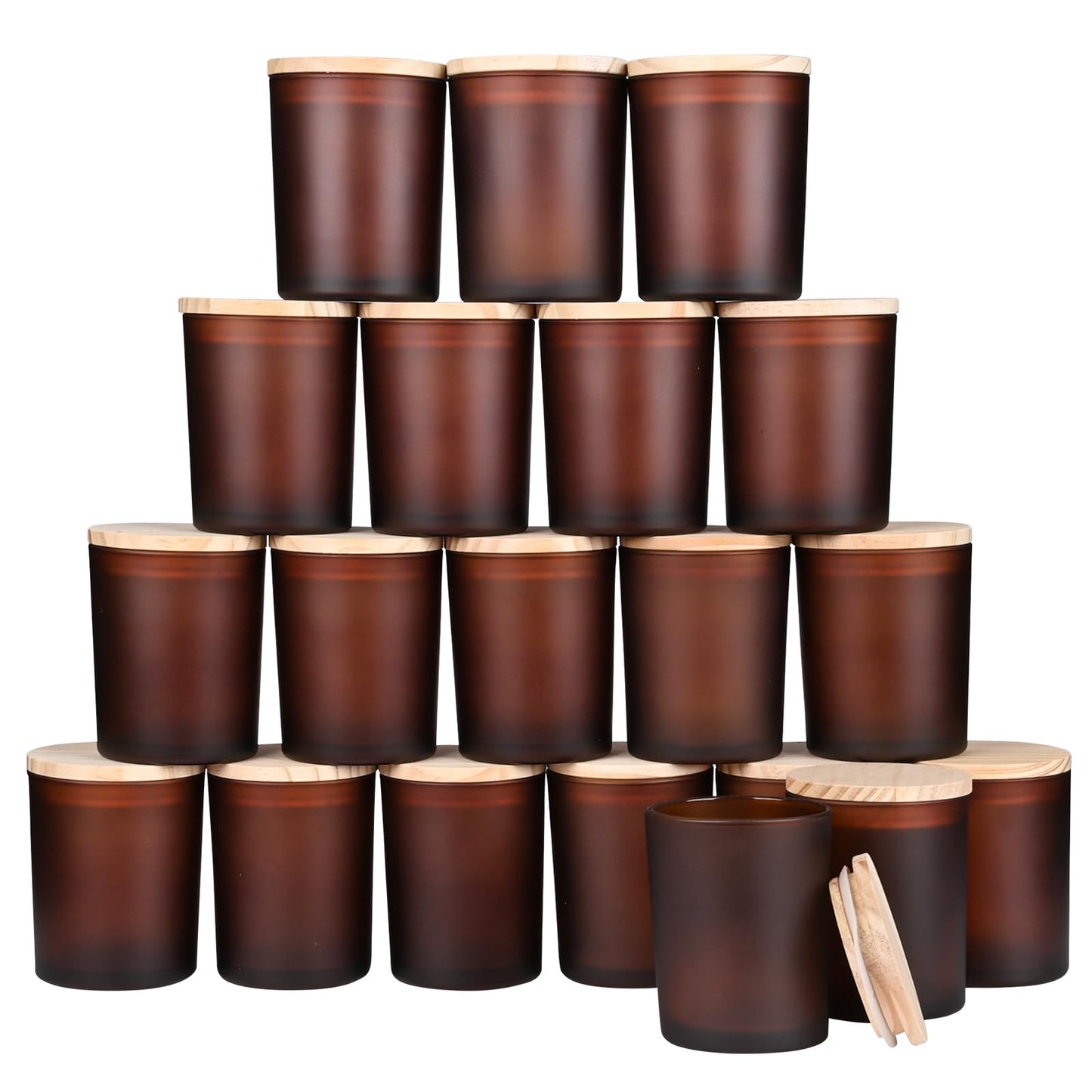 SHOWIN Thick Candle Jars for Making Candles 20 Pcs, 7 OZ Empty Jars with Wood Lids for Candle Making, Sample Container, Frosted Brown