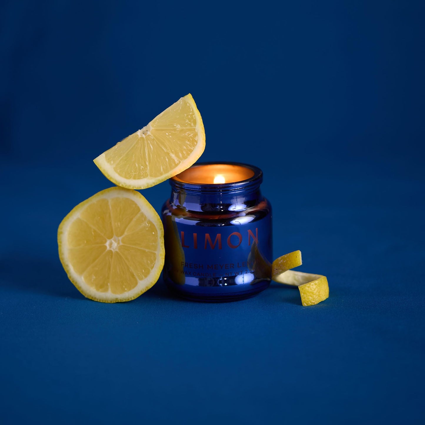 Paddywax Chroma Scented Candle with Lid in Reusable Metallic Etched Glass Jar, Clean- Burn Soy Candle with Approx. 14 Hour Burn Time, Cobalt – Limon, Fresh Meyer Lemon, 2.5 oz