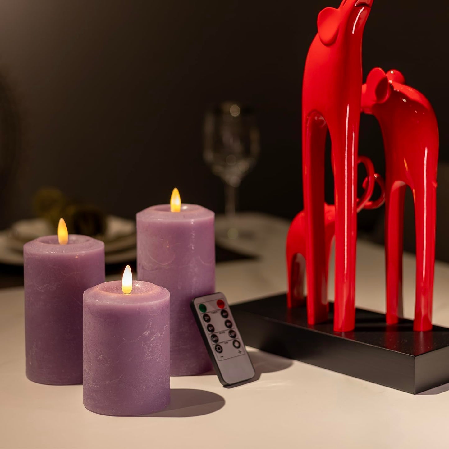 ANGELLOONG Purple LED Candle with Timer, Real Wax Flameless Pillar Candles with Remote, Set of 3 Flickering Electric Battery Operated Candles for Home Decor Halloween Christmas Decoration