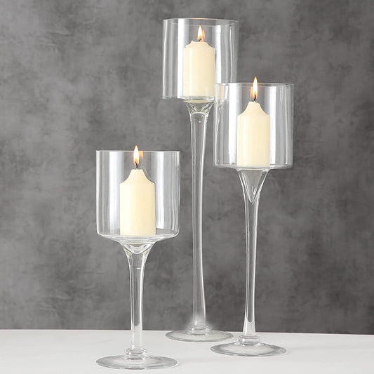 Glass Candleholders Tea Light Candle Holders Clear Wedding Weddings Hurricane Tall Elegant Ideal for Dining Party Home Decor Parties Table Settings Gifts Different Sizes (1 Set Large Clear)
