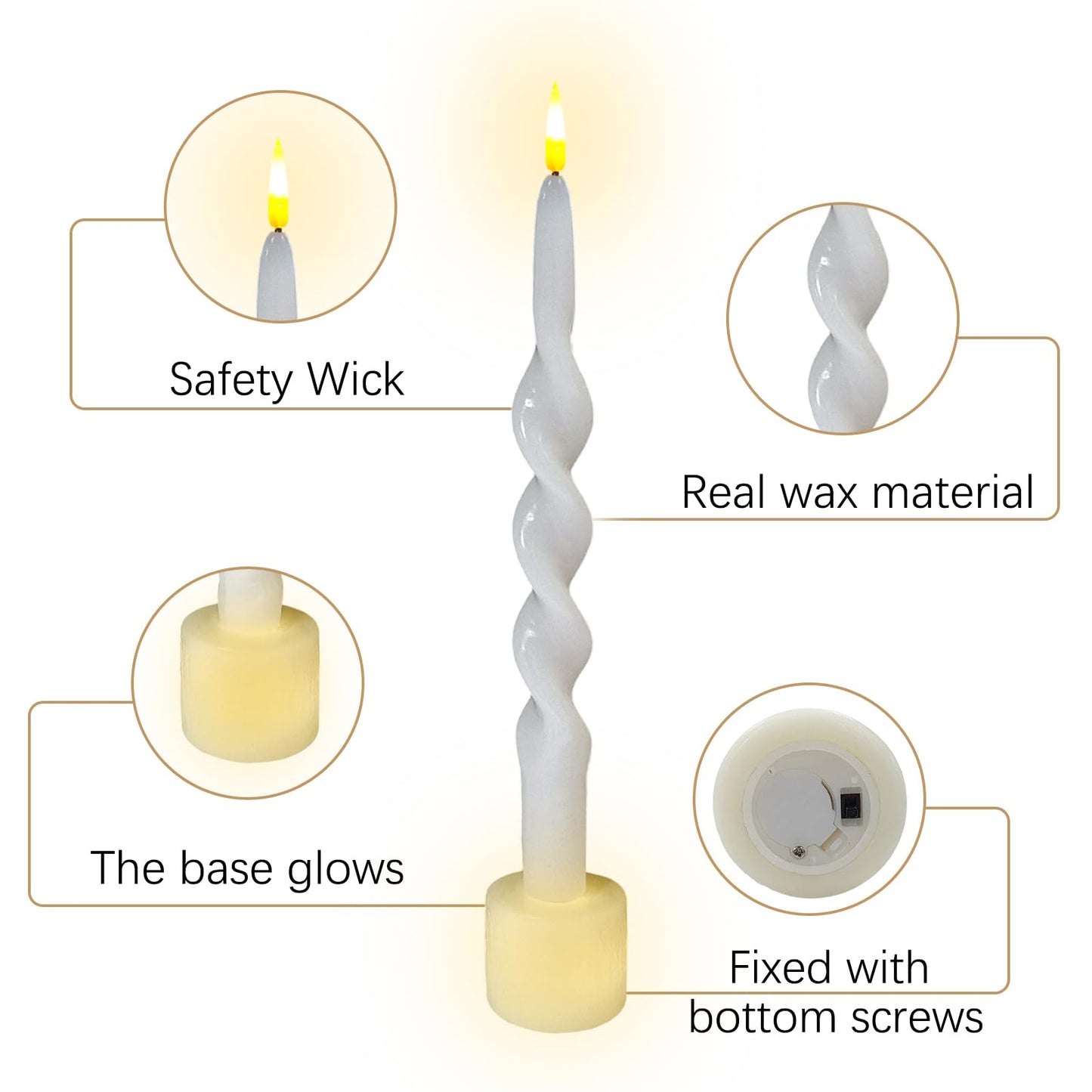 Gedengni Spiral Taper Candle LED Candlesticks, 10inches Flameless Tapered Candles Battery Candle Sticks Remote Twisted Candlestick for Dinner Holiday Wedding Party Housewarming-1D