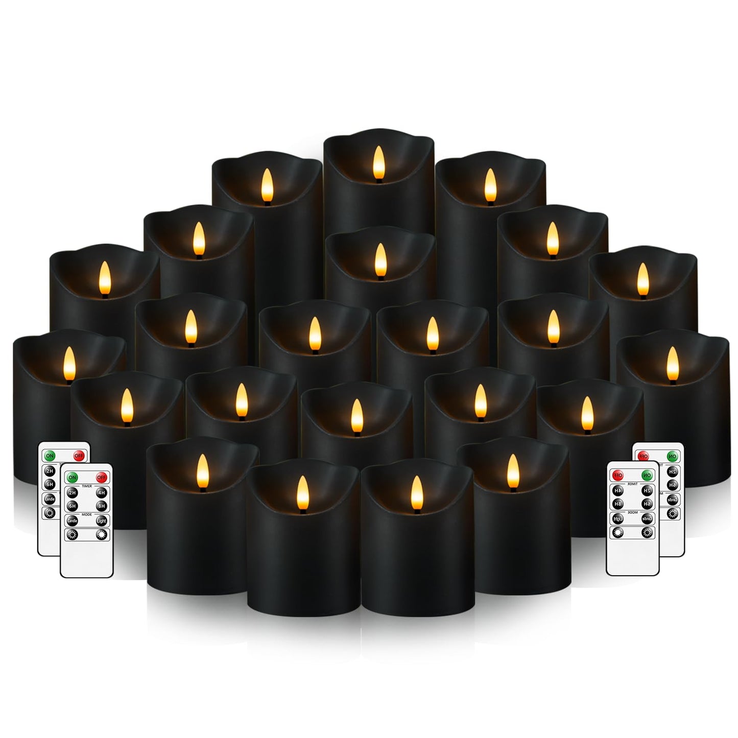 Nimiko Flameless Candles with Remote, Battery Operated Flickering Flameless Candles, LED Candles with Timer 2/4/6/8H, with Realistic LED Candles Set of 24 (D3 x H 3" 4" 5") (Black)