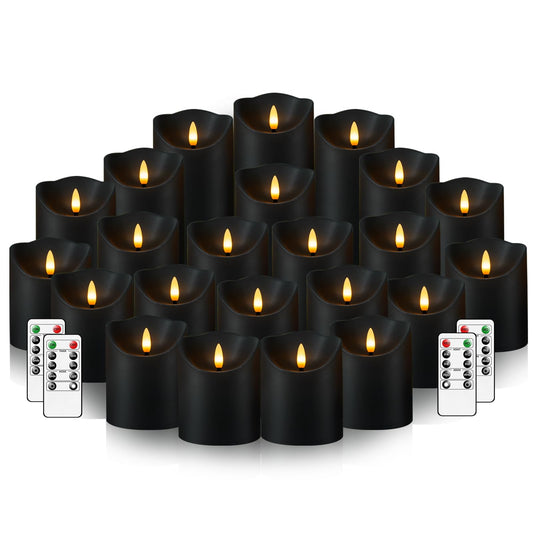 Nimiko Flameless Candles with Remote, Battery Operated Flickering Flameless Candles, LED Candles with Timer 2/4/6/8H, with Realistic LED Candles Set of 24 (D3 x H 3" 4" 5") (Black)