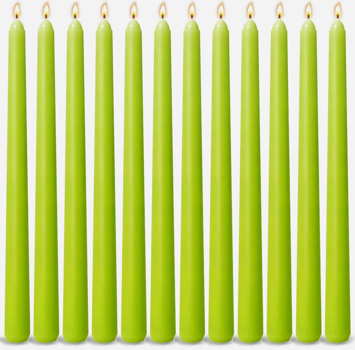 12-Pack Apple Green Taper Candles, 10 Inch Unscented Dripless Candlesticks, Long-Lasting Burn Time of 7-8 Hours, Perfect for Home Décor, Spring and St. Patrick's Day