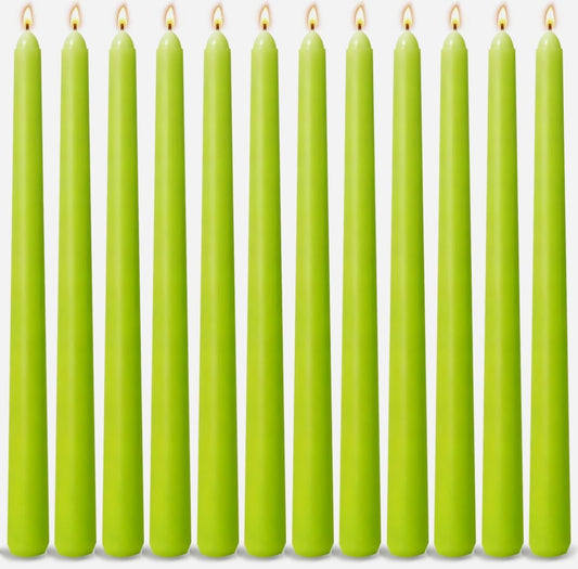 12-Pack Apple Green Taper Candles, 10 Inch Unscented Dripless Candlesticks, Long-Lasting Burn Time of 7-8 Hours, Perfect for Home Décor, Spring and St. Patrick's Day