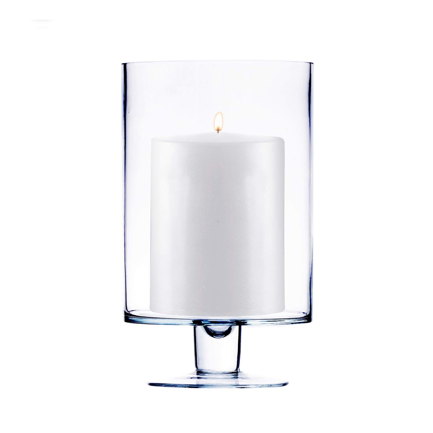 CYS EXCEL Glass Hurricane Pillar Candle Holder (H:10" W:6") | Multiple Size Choices Short Stem Candle Centerpieces | Stemmed Glass Cylinder Candle Vase