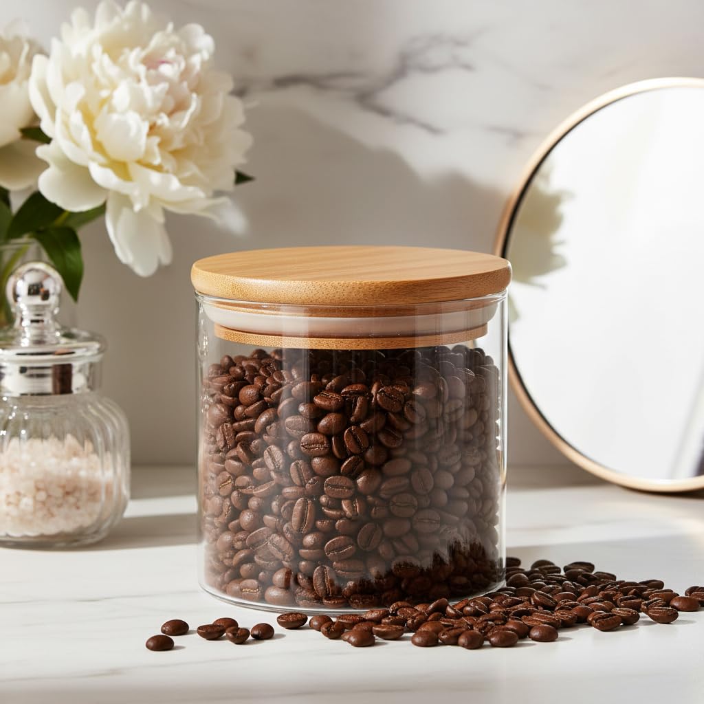 JUVITUS 10 oz Clear Glass Jar with Bamboo Silicone Sealed Lid (Single)