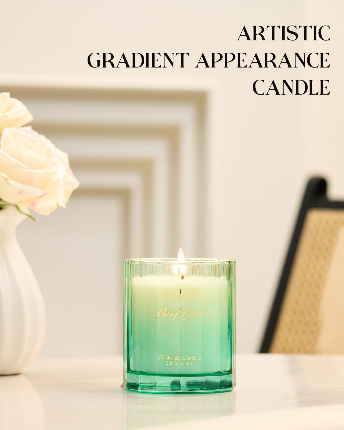 M&SENSE Mint Scented Candle - 10.6oz Natural Soy Wax 60-Hour Long Lasting Burn Time Non Toxic Relaxing Candle for Summer, Yoga, Spa & Stress Relief for Family Friends