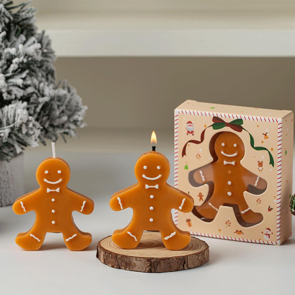 3 Pack Gingerbread Man Shaped Scented Candle, Aesthetic Aroma Soy Wax Christmas Decorative Candle, for Prefect for Christmas Eve Party Decoration and Gift