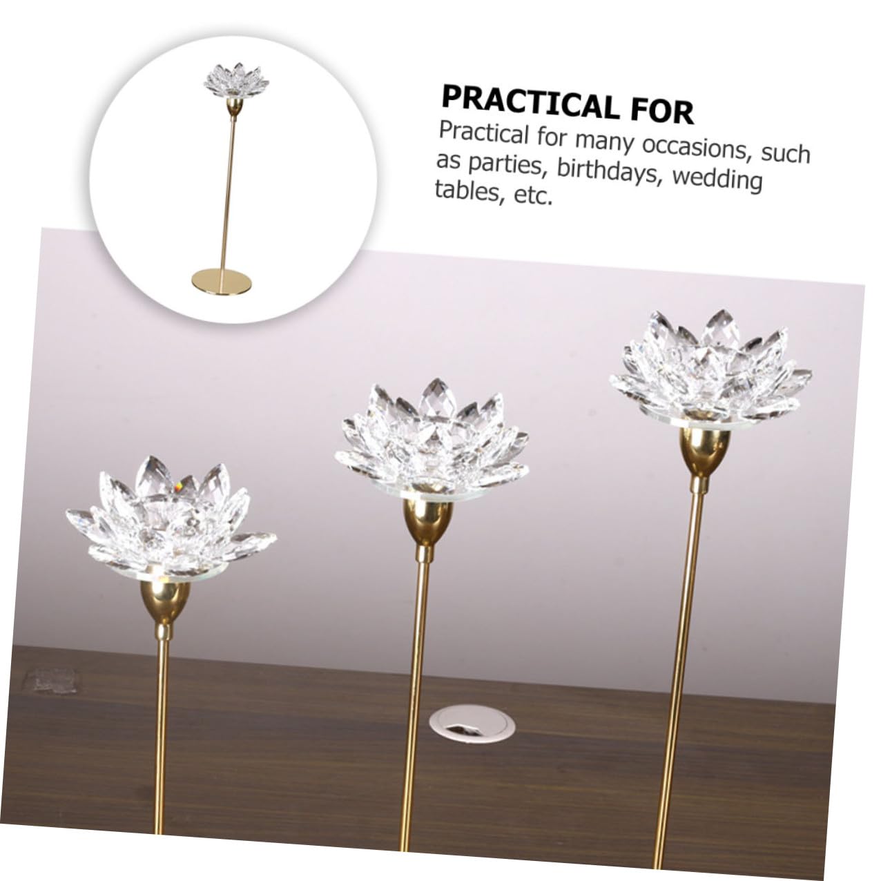 KICHOUSE Metal Crystal Lotus Candlestick Holder Small Gold, Simple Decorative Candle Stand for Wedding and Romantic Home Décor
