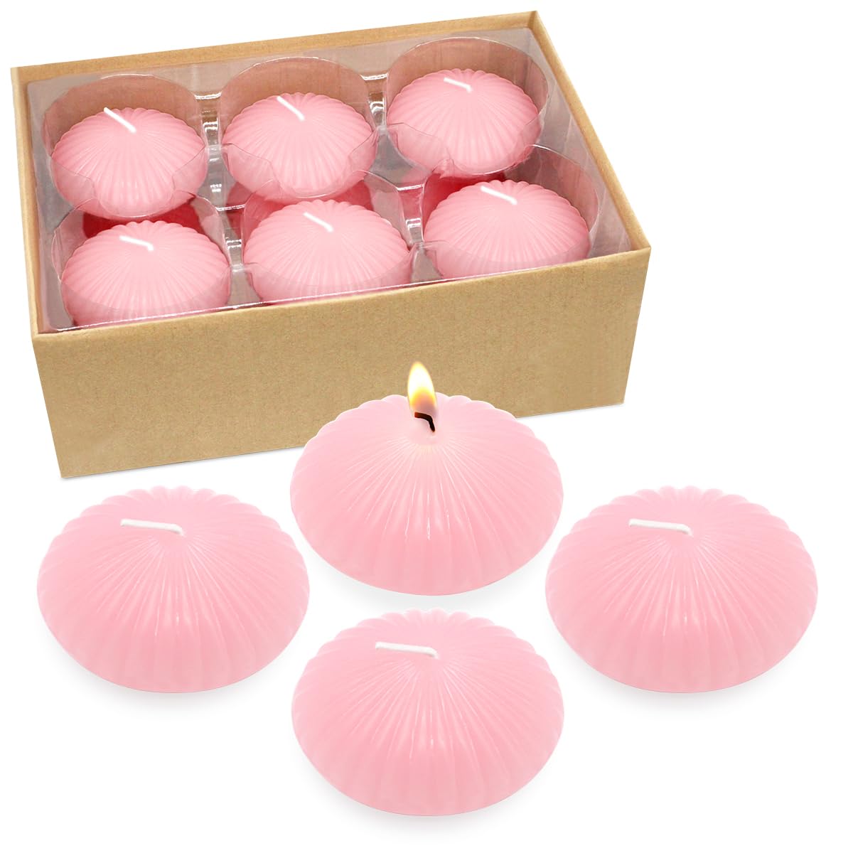 12 Pack 3 Inch Pink Floating Candles, 10 Hour Unscented Romantic Tealight Candles for Cylinder Vases, Centerpieces at Wedding Party Pool Holiday - Wavy Float Candle
