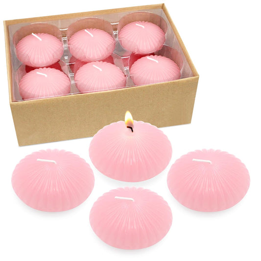12 Pack 3 Inch Pink Floating Candles, 10 Hour Unscented Romantic Tealight Candles for Cylinder Vases, Centerpieces at Wedding Party Pool Holiday - Wavy Float Candle