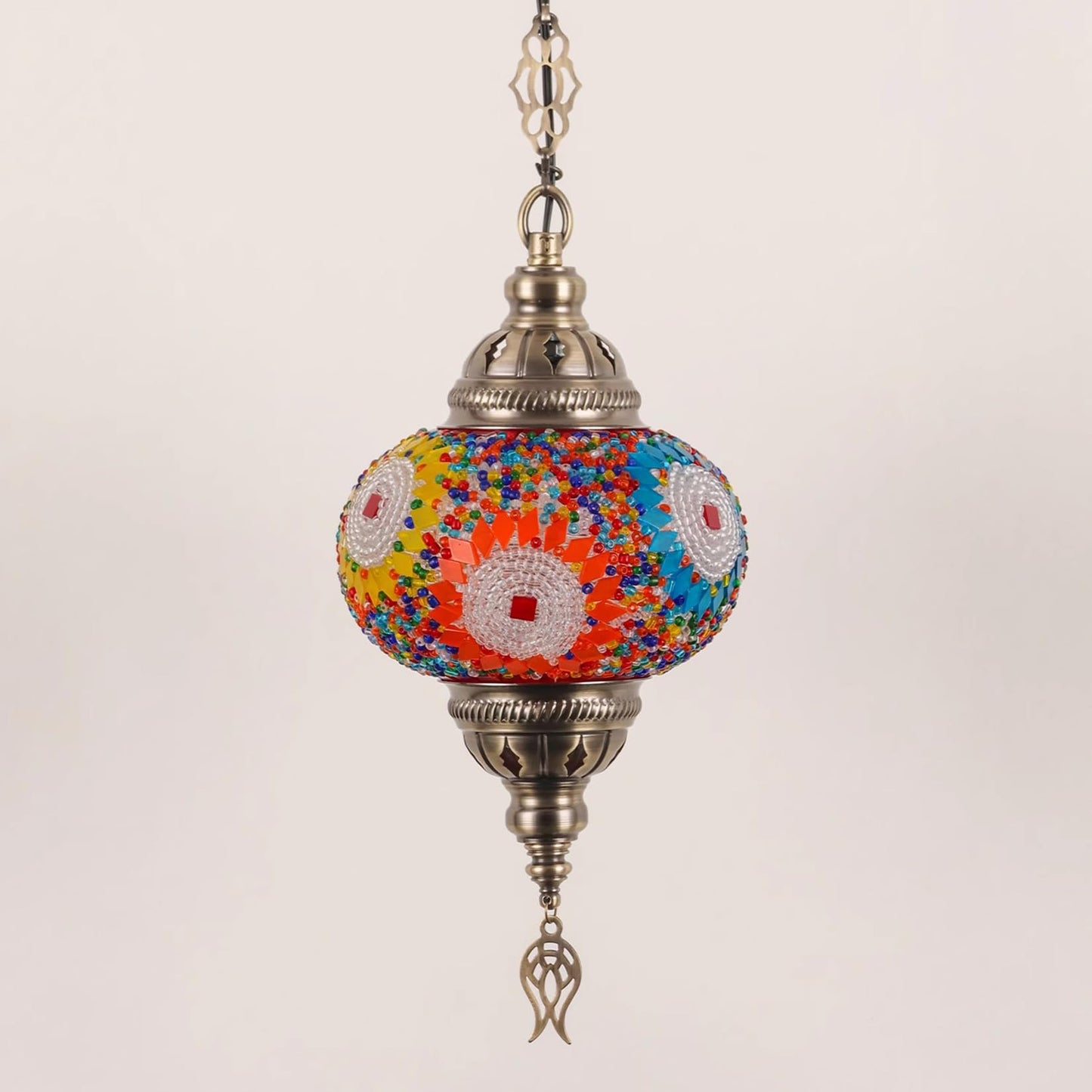 Fiunkes Turkish Mosaic Chandelier, Bohemian Industrial Height Adjustable Blue Pink Purple Ceiling Hanging Light Fixture, Bronze Plating Dining Lamp for Kitchen Island, Bedroom,Colored